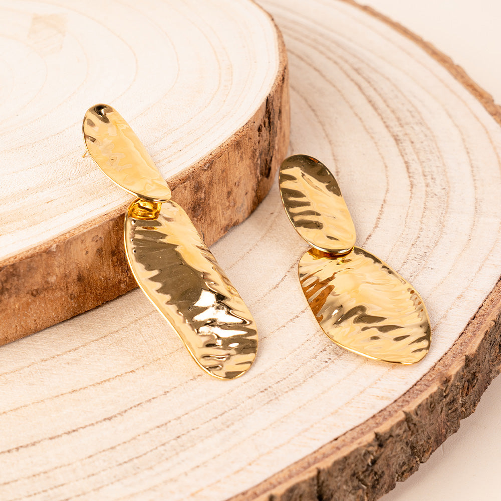 DANGLING EARRINGS WITH TWO CURVED OVAL DISCS