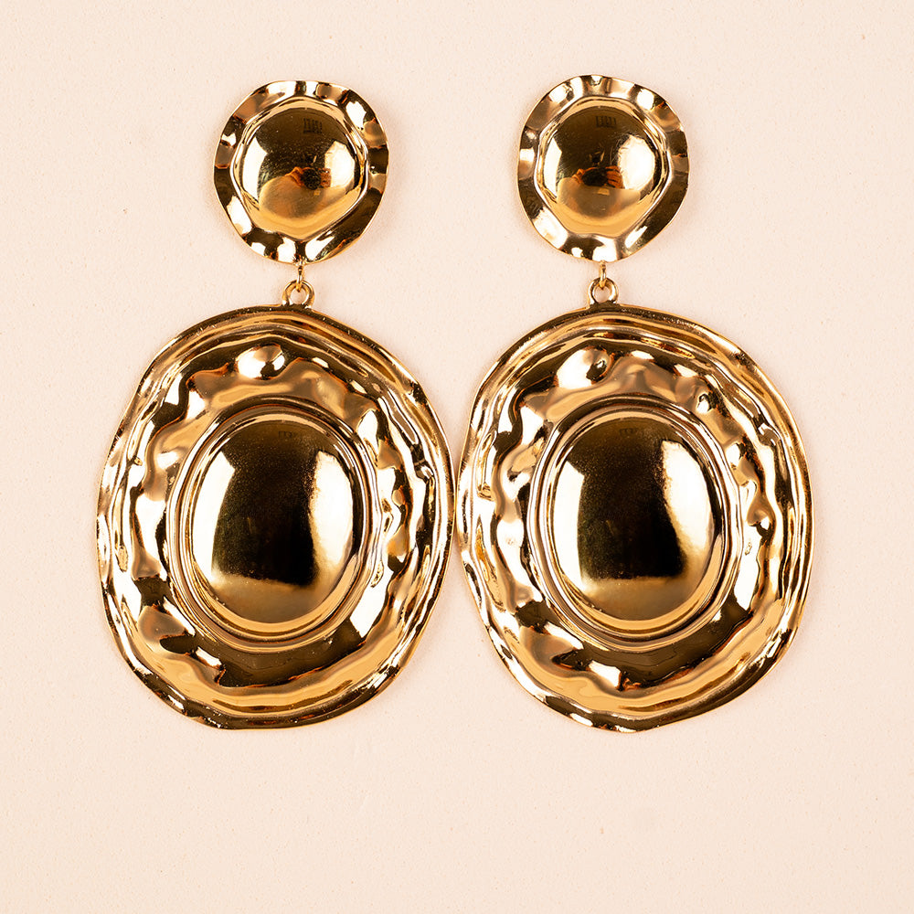 HAMMERED IRREGULAR OVAL DISC DANGLE EARRINGS