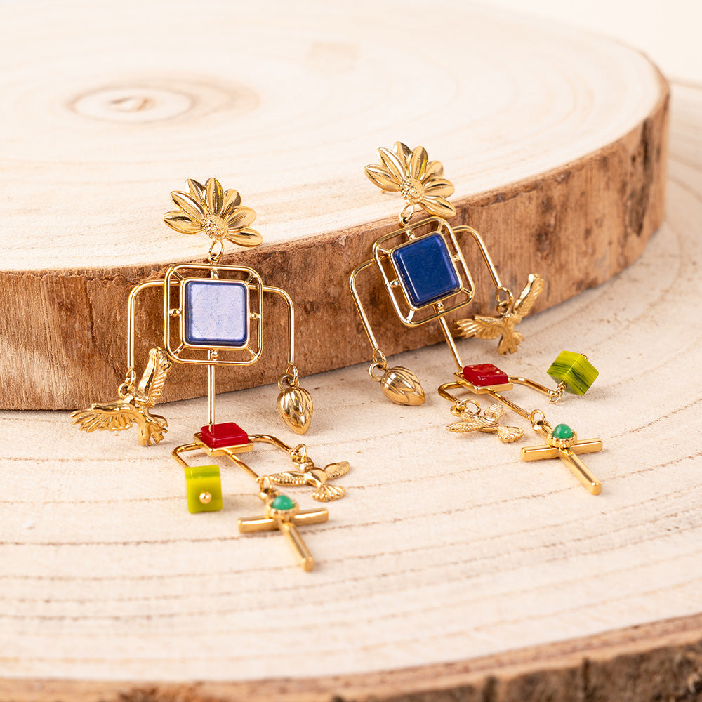 PENDANT EARRINGS WITH PENDANTS AND STONES