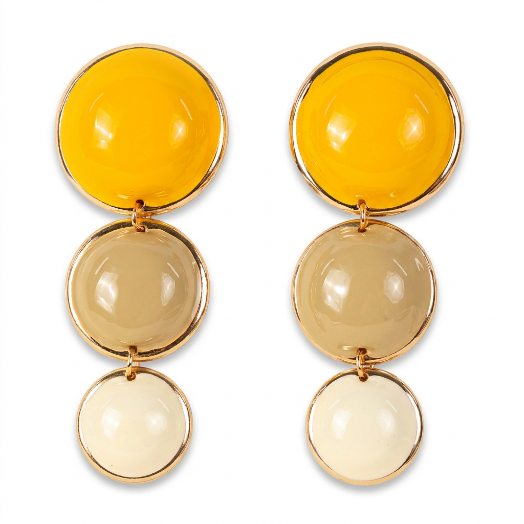 DANGLING EARRINGS WITH THREE COLORED ENAMEL BUTTONS