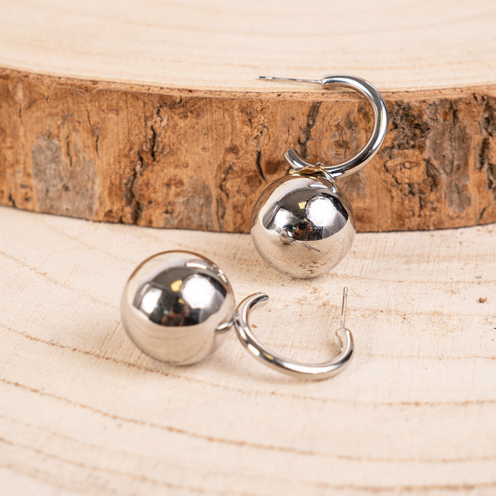 ORECCHINI PENDENTI A CERCHIO CON SFERA GRANDE