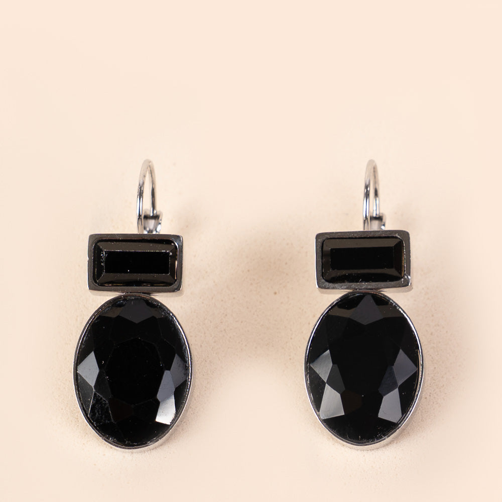 OVAL AND RECTANGULAR STONE DANGLING EARRINGS