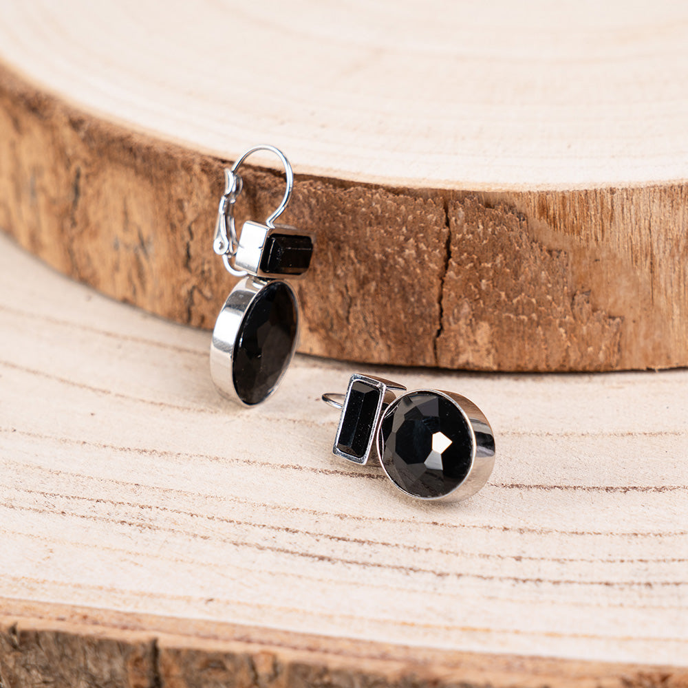 OVAL AND RECTANGULAR STONE DANGLING EARRINGS