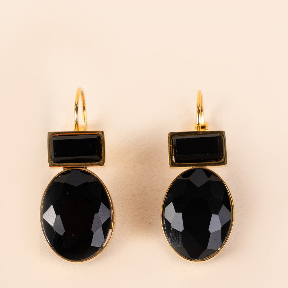 OVAL AND RECTANGULAR STONE DANGLING EARRINGS