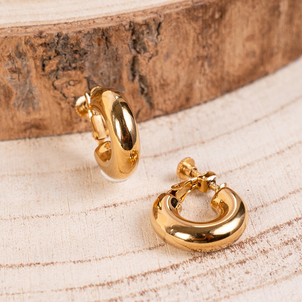 SMALL THICK HOOP EARRINGS WITH ADJUSTABLE CLIP