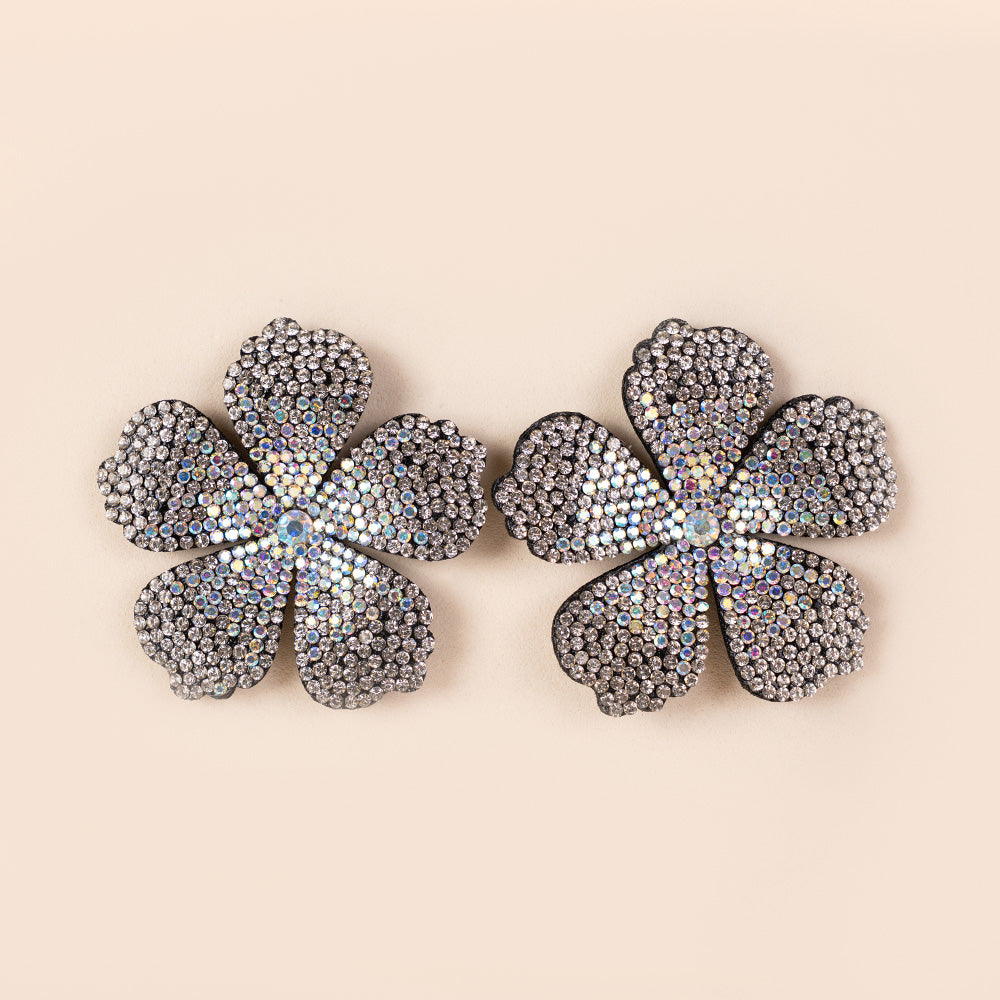 ORECCHINI A FIORE TROPICALE GRANDE CON STRASS