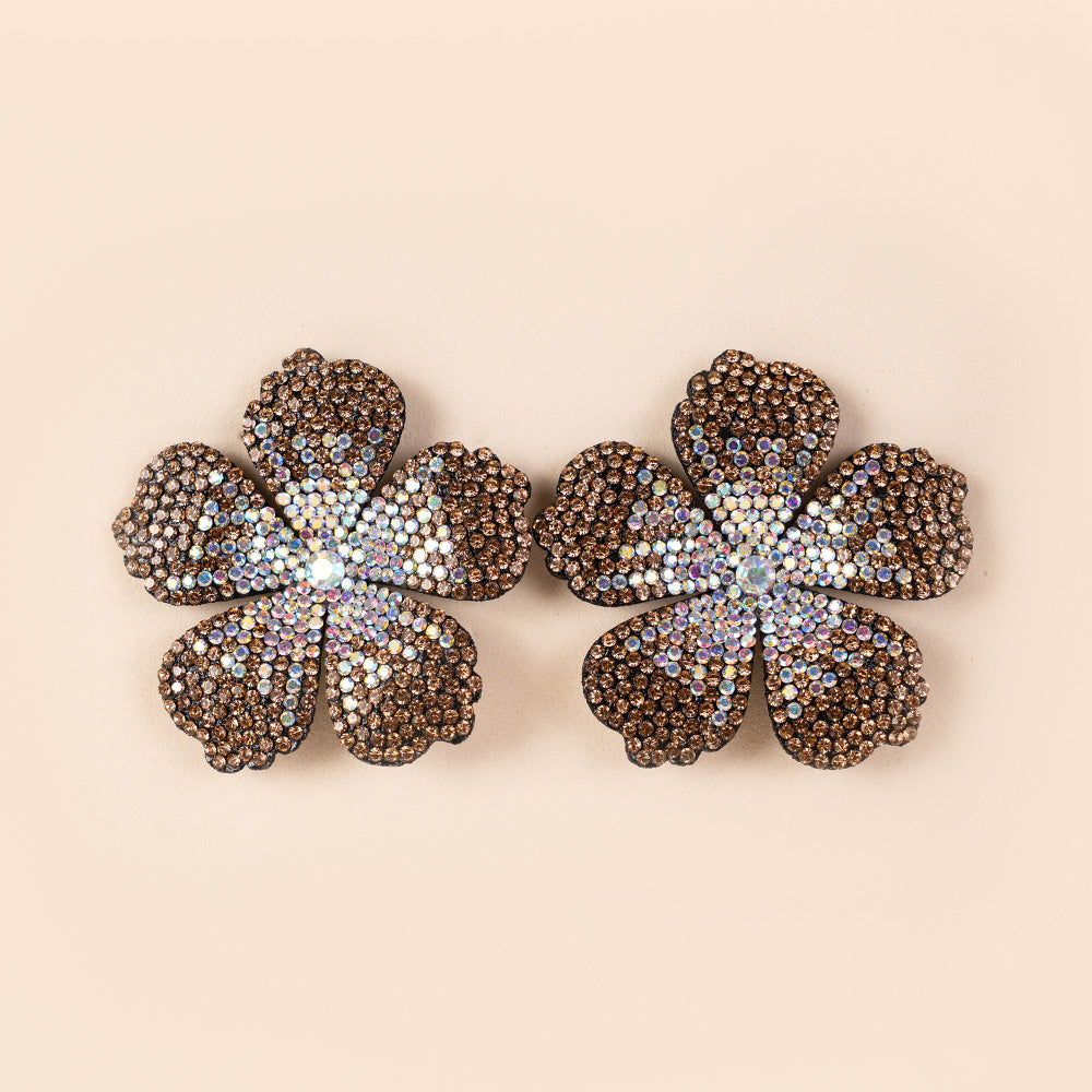 ORECCHINI A FIORE TROPICALE GRANDE CON STRASS