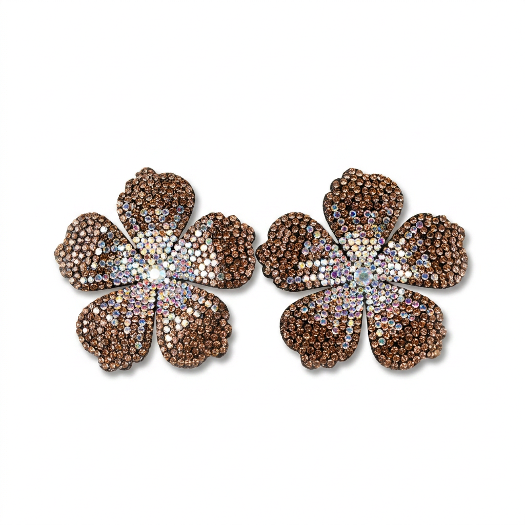ORECCHINI A FIORE TROPICALE GRANDE CON STRASS