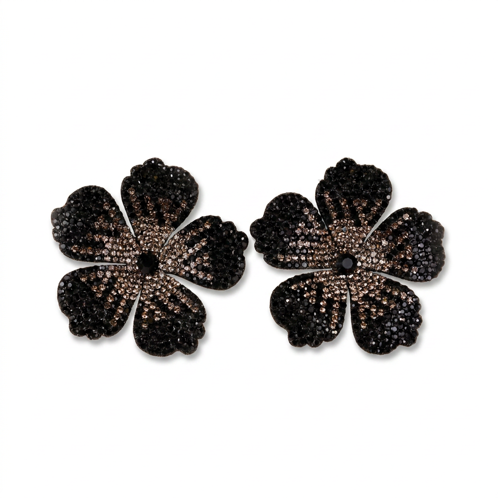 ORECCHINI A FIORE TROPICALE GRANDE CON STRASS