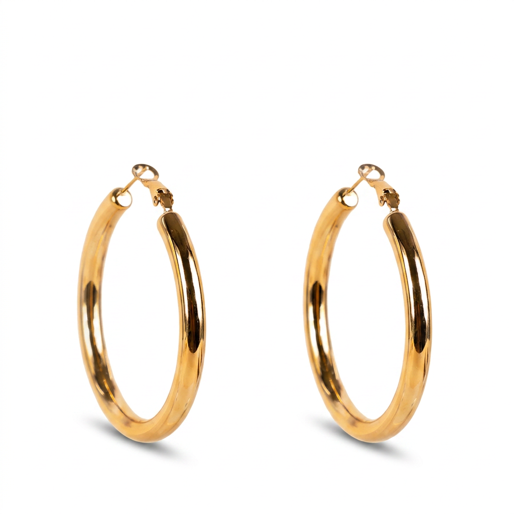 HOOP EARRINGS OF VARIOUS THICKNESSES AND DIAMETERS WITH SPRING CLASP