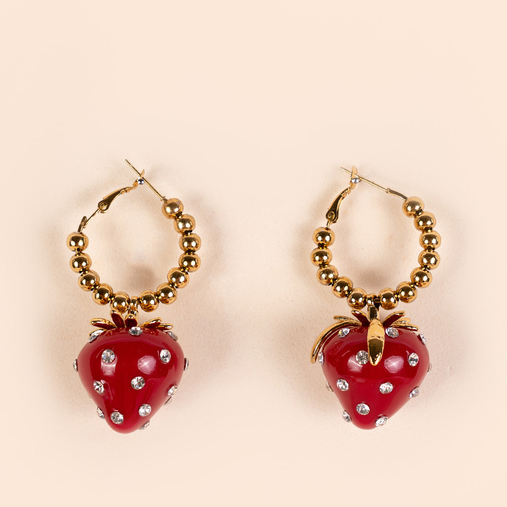 ORECCHINI PENDENTI CON FRAGOLE CON STRASS