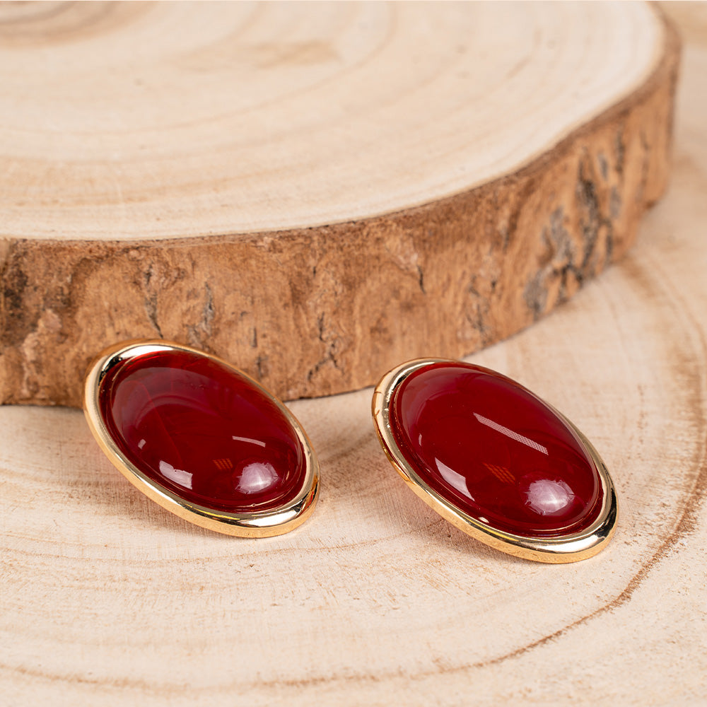 ORECCHINI GRANDI OVALI CON PIETRA COLORATA