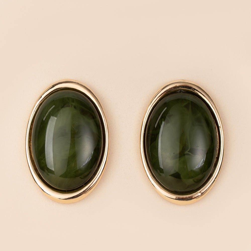 ORECCHINI GRANDI OVALI CON PIETRA COLORATA