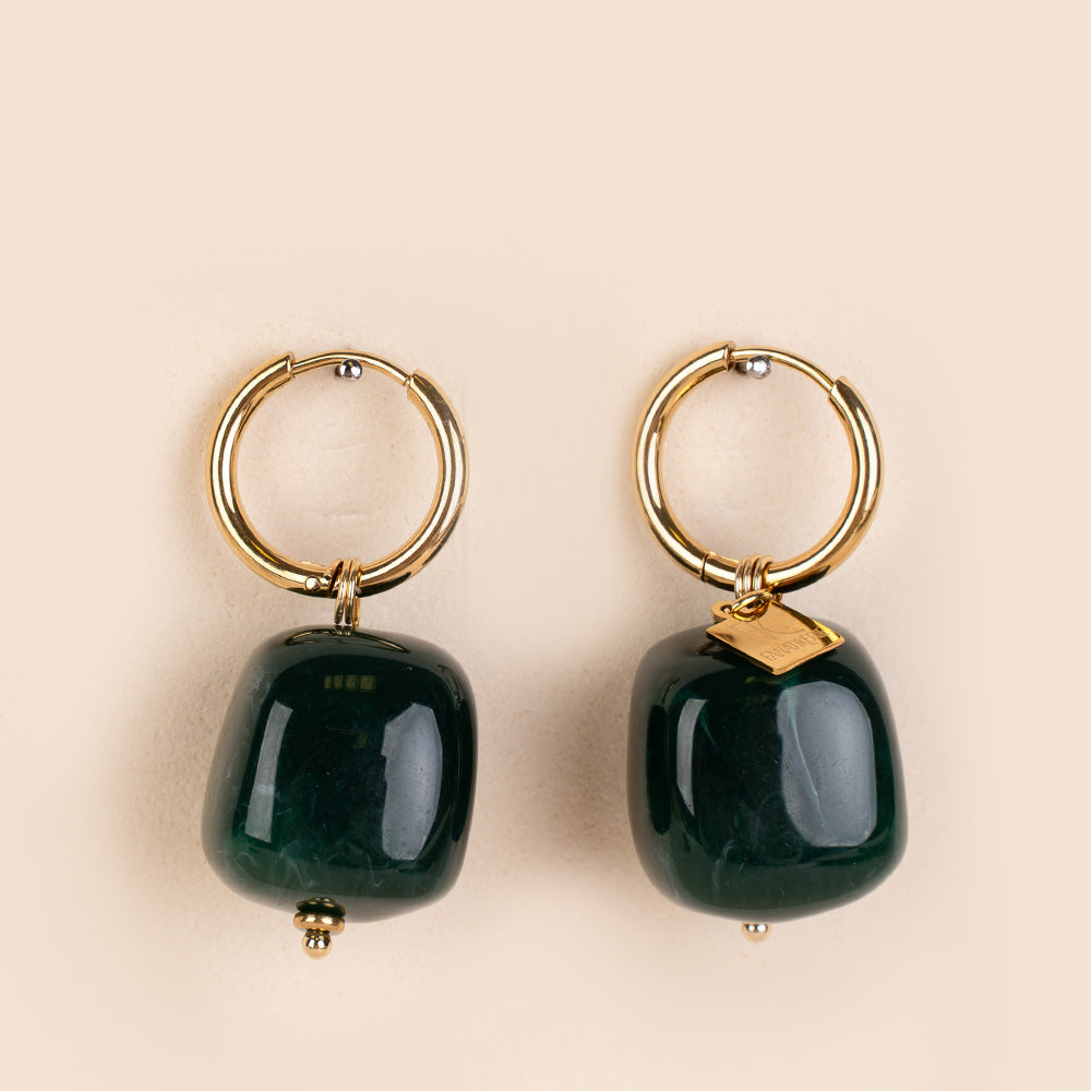 ORECCHINI PENDENTI CON CERCHIO FINO E PIETRE CUBICHE