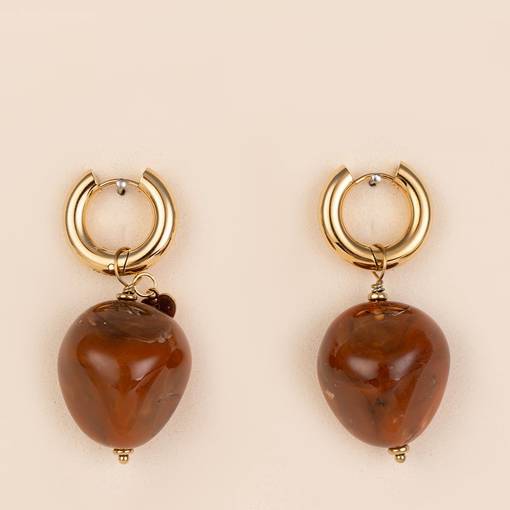 ORECCHINI PENDENTI CON CERCHIO SPESSO E PIETRE COLORATE