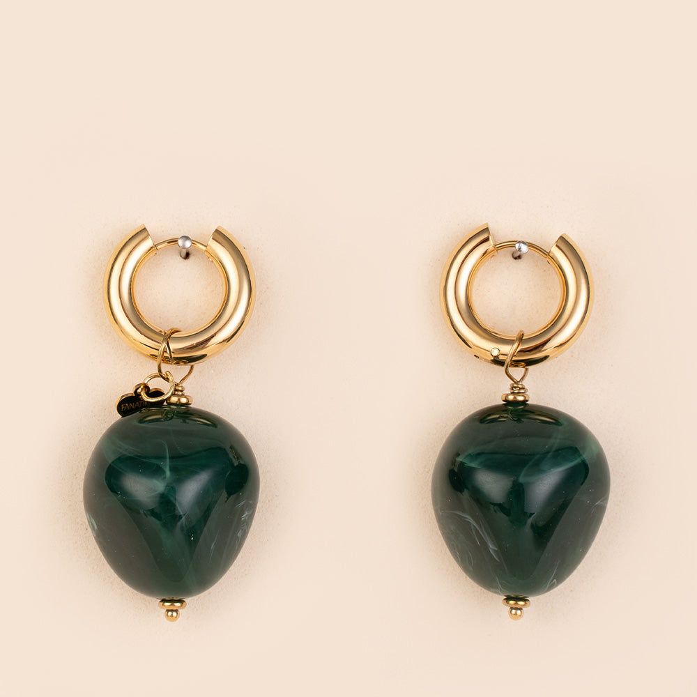 ORECCHINI PENDENTI CON CERCHIO SPESSO E PIETRE COLORATE