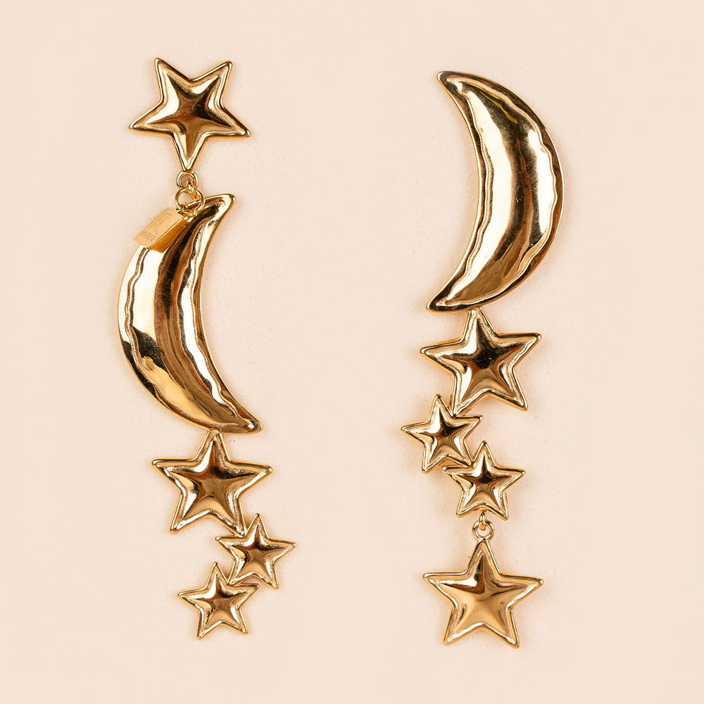 ORECCHINI PENDENTI CON LUNA E STELLINE