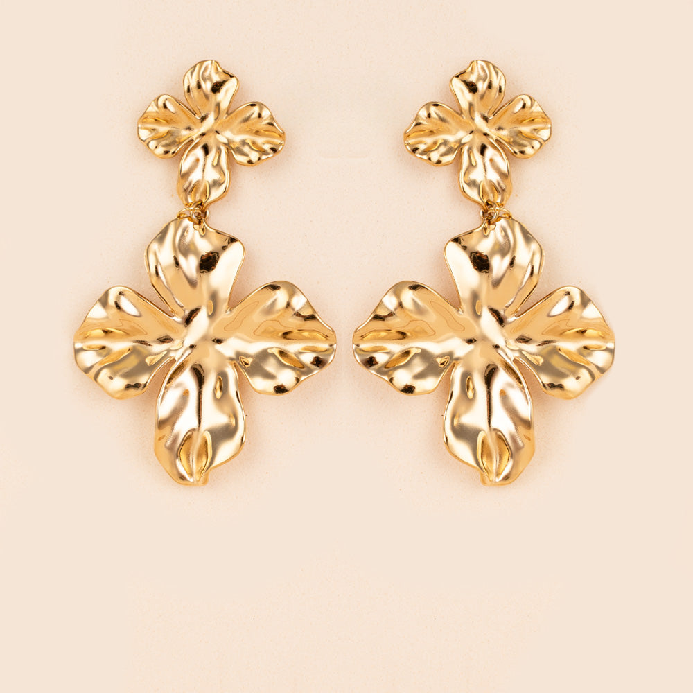 ORECCHINI PENDENTI CON DUE FIORI PICCOLO E GRANDE