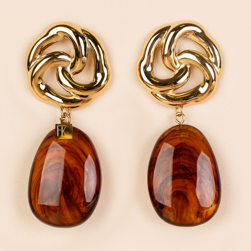 ORECCHINI PENDENTI CON PIETRA OVALE COLORATA