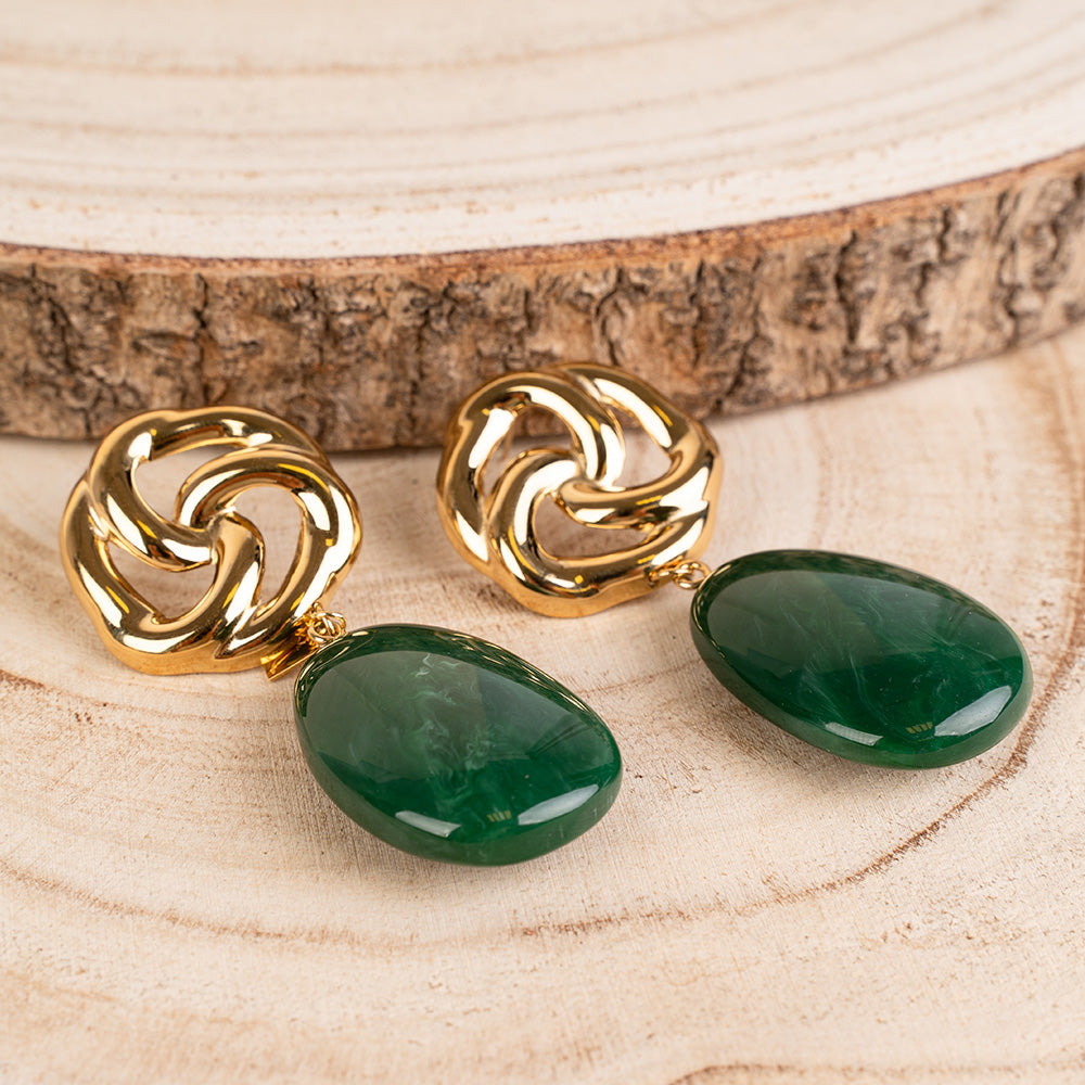 ORECCHINI PENDENTI CON PIETRA OVALE COLORATA