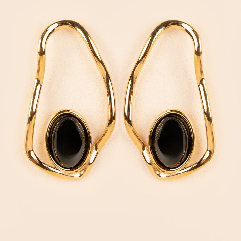 ORECCHINI PENDENTI CON PIETRA OVALE SU CERCHI IRREGOLARI