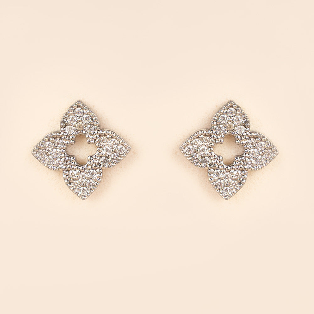 ORECCHINI A LOBO A FIORE CON STRASS