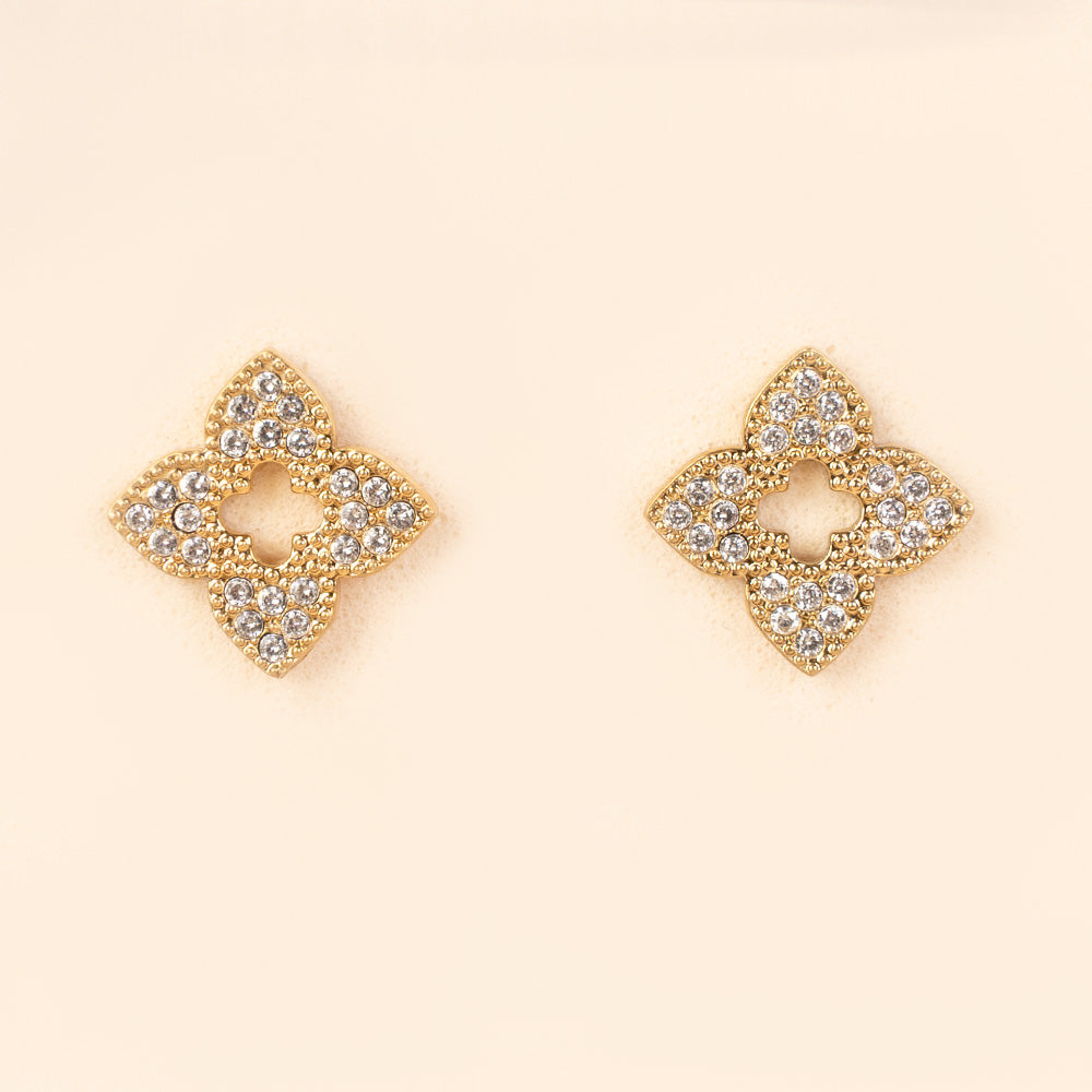 ORECCHINI A LOBO A FIORE CON STRASS