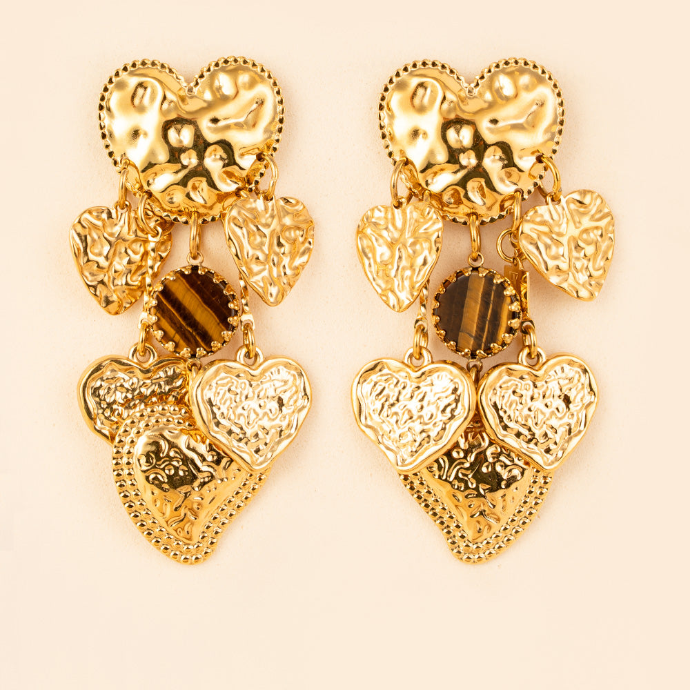 ORECCHINI PENDENTI CON CUORI E PIETRA