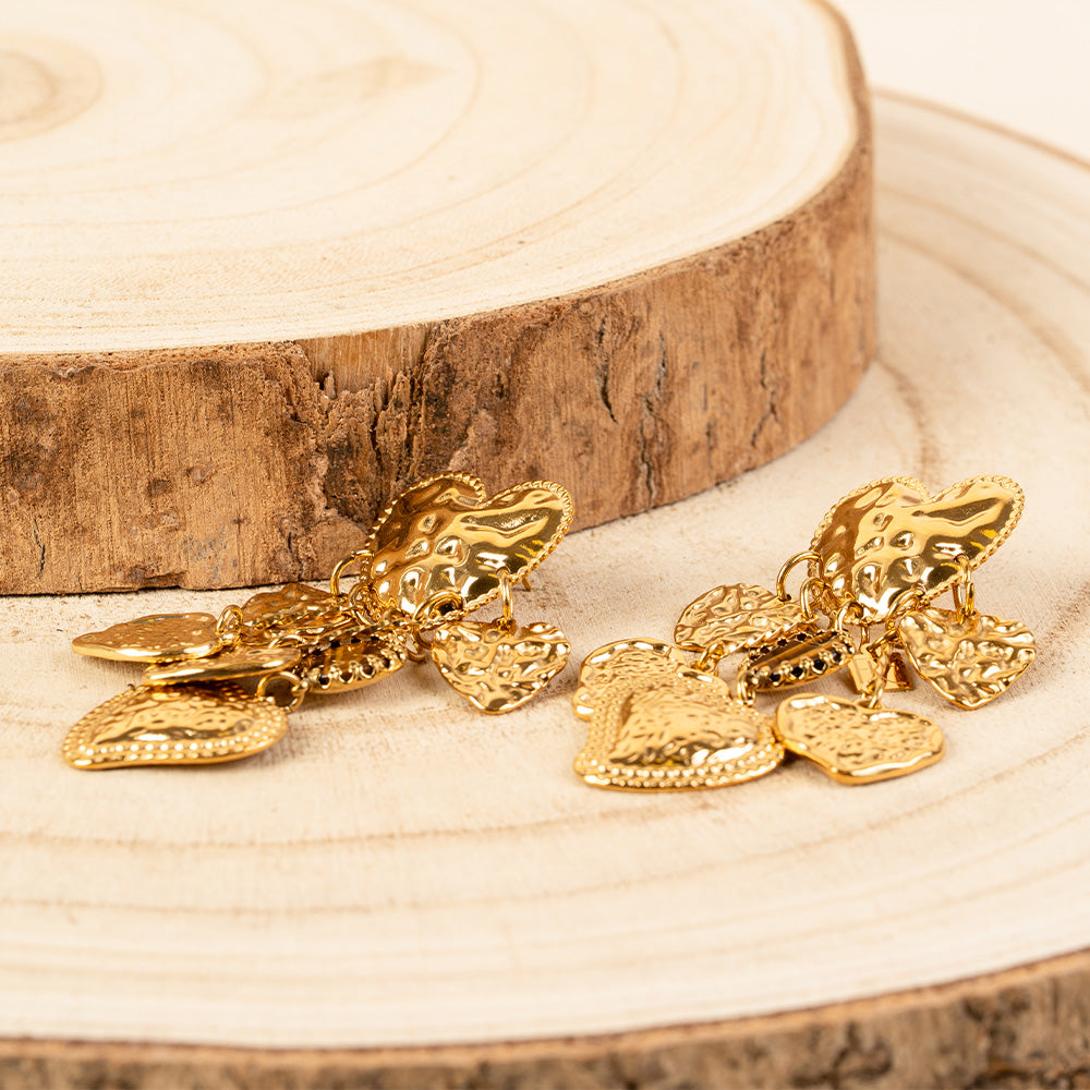 ORECCHINI PENDENTI CON CUORI E PIETRA