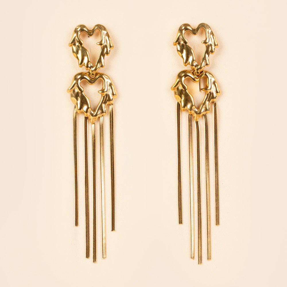 ORECCHINI PENDENTI A DOPPIO CUORE SCIOLTO E FILI PIATTI