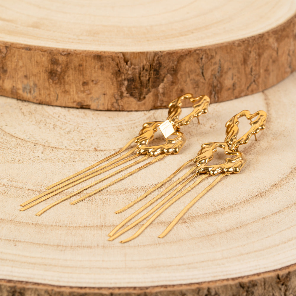 ORECCHINI PENDENTI A DOPPIO CUORE SCIOLTO E FILI PIATTI