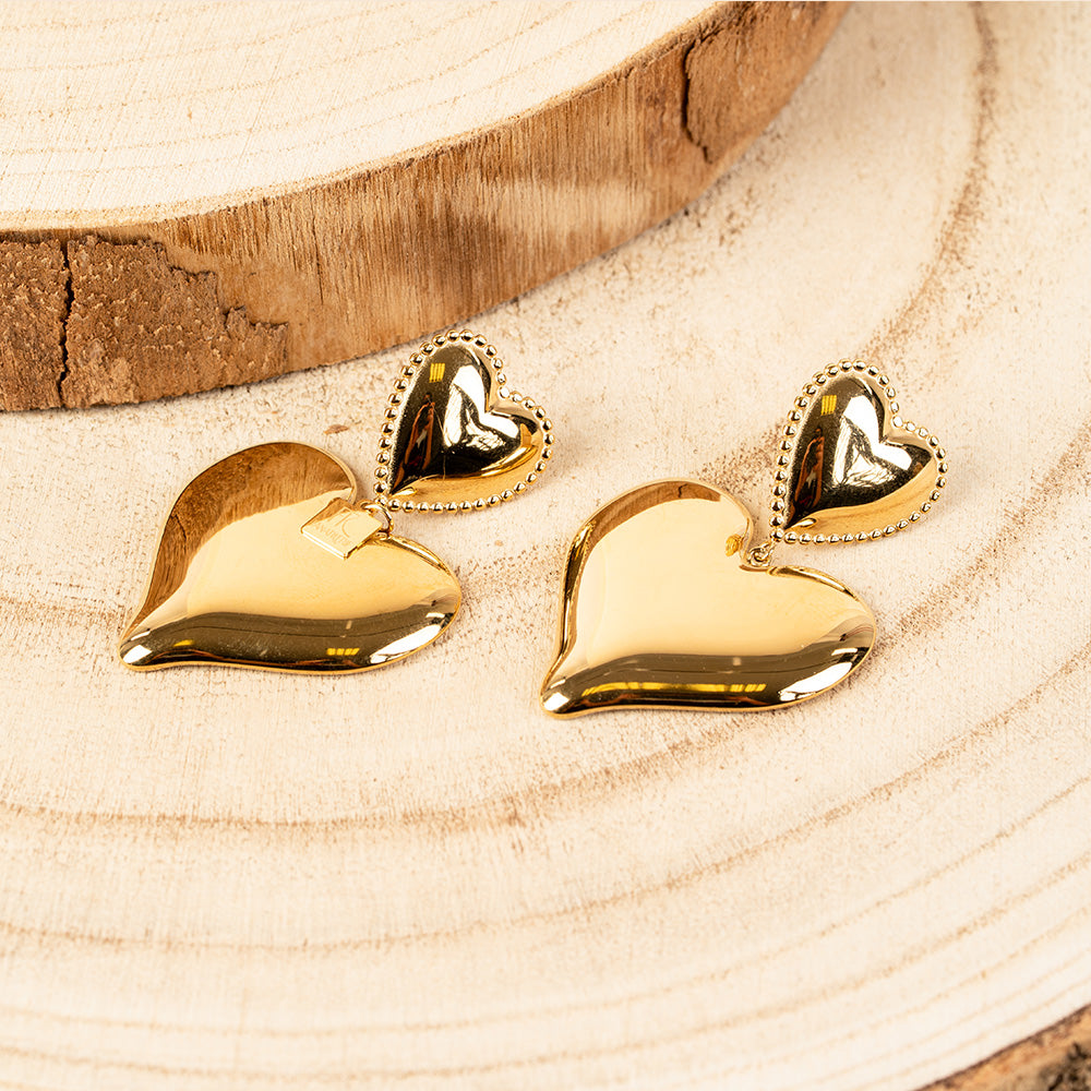 ORECCHINI PENDENTI CON DOPPIO CUORE