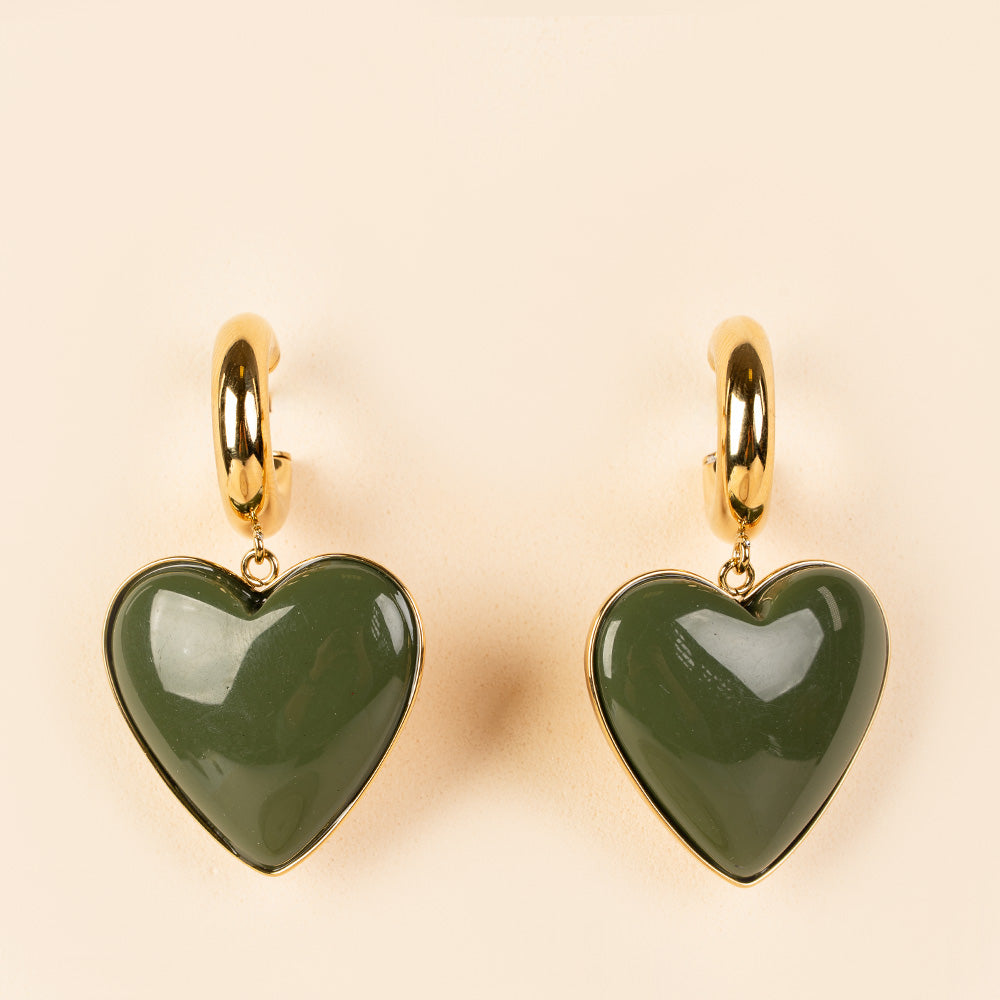 ORECCHINI PENDENTI CON CUORI SU SEMICERCHIO