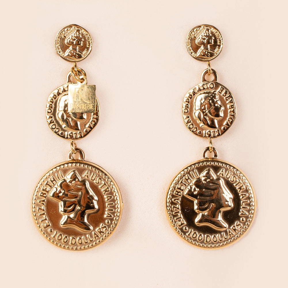 ORECCHINI PENDENTI CON TRE MONETE CRESCENTI