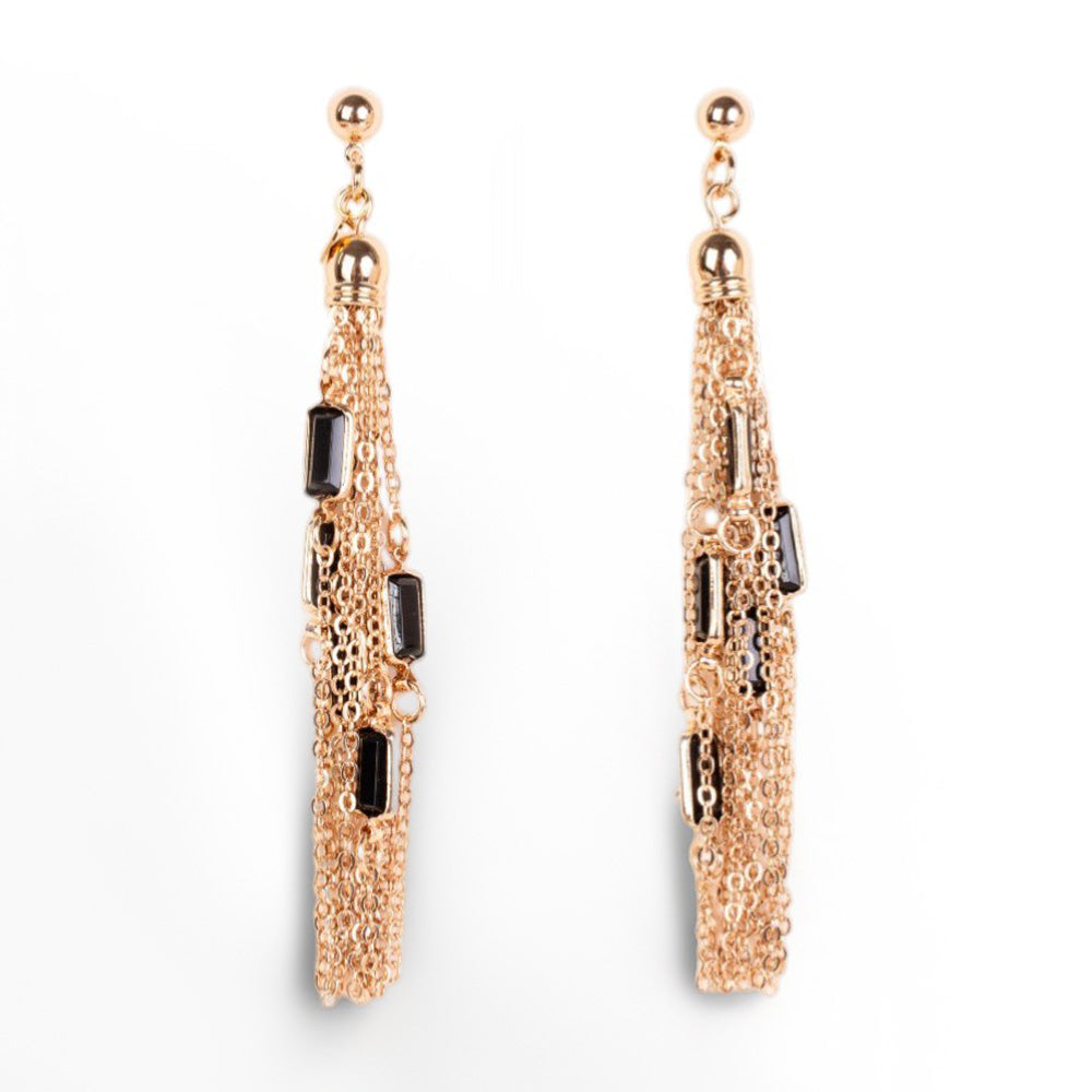 ORECCHINI PENDENTI MULTIFILO CON PIETRE RETTANGOLARI