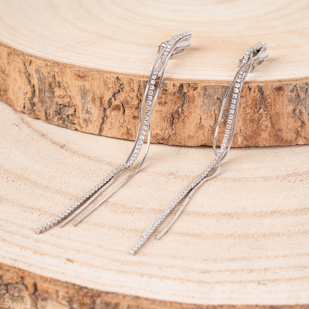 ORECCHINI CON CLIP PENDENTI CON FILA DI STRASS E DUE MINI SNAKE