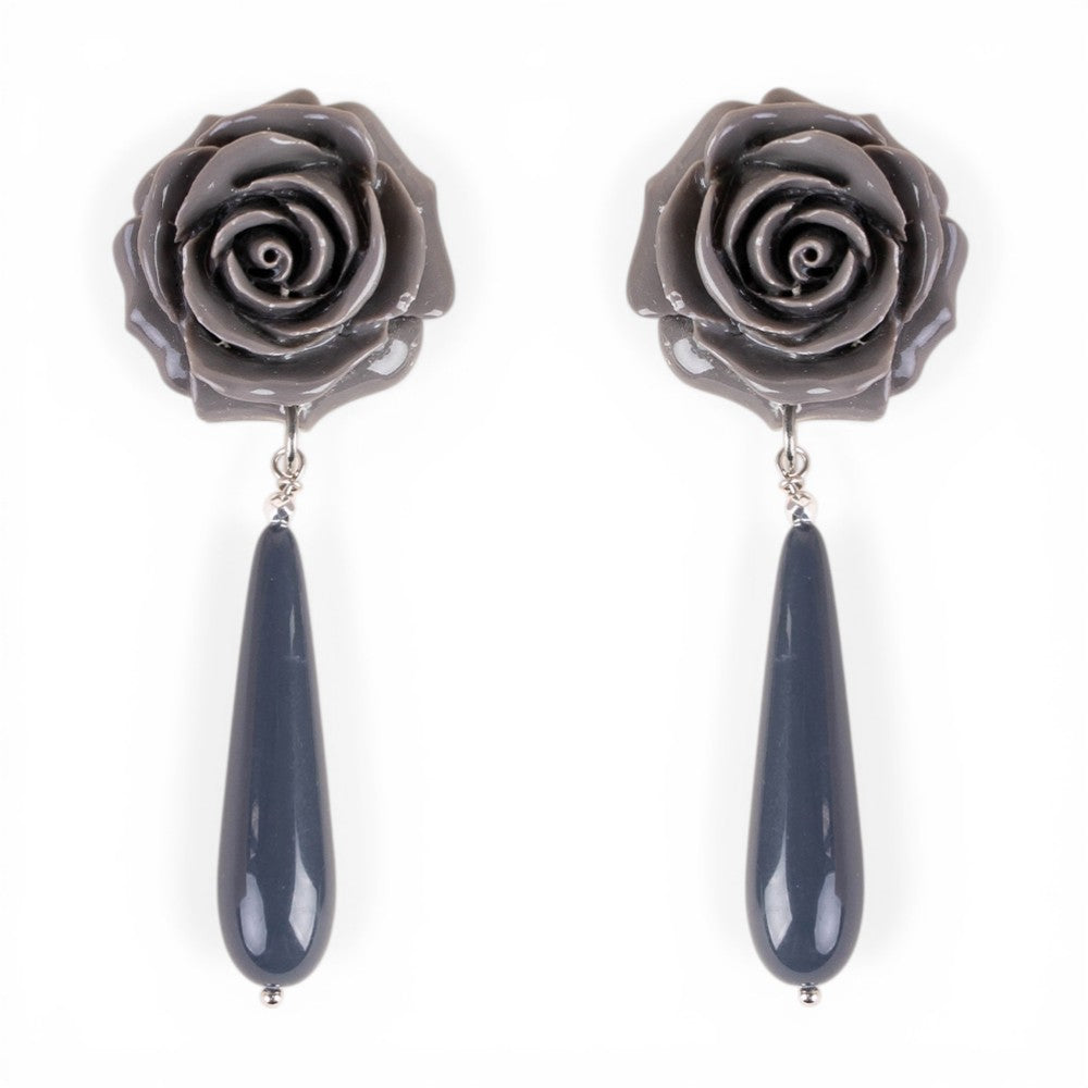 ORECCHINI PENDENTI A CLIP CON ROSA