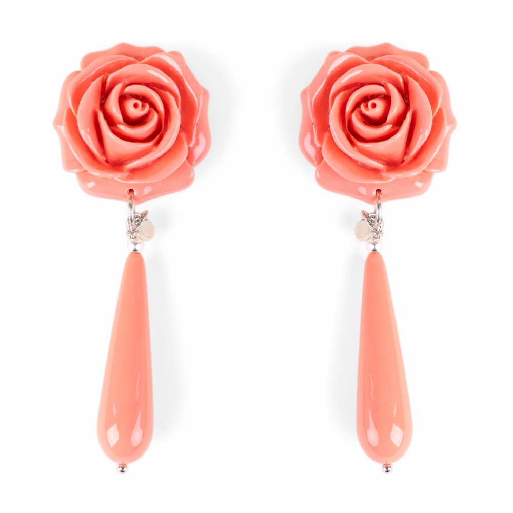 ORECCHINI PENDENTI A CLIP CON ROSA