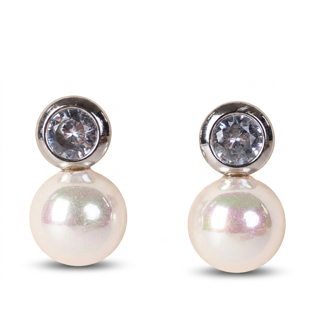 ORECCHINI CON STRASS COLORATO E PICCOLA PERLA PENDENTE
