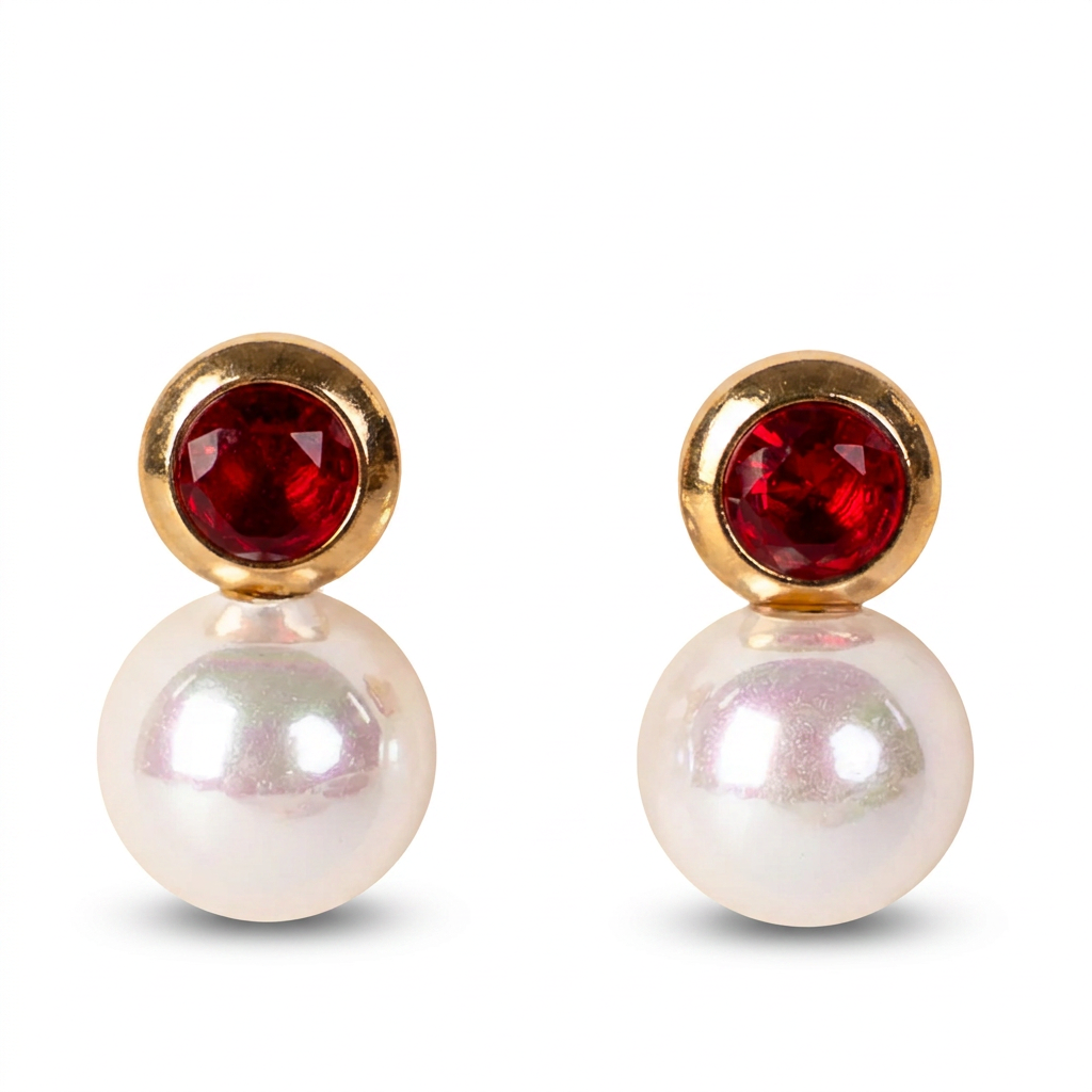 ORECCHINI CON STRASS COLORATO E PICCOLA PERLA PENDENTE