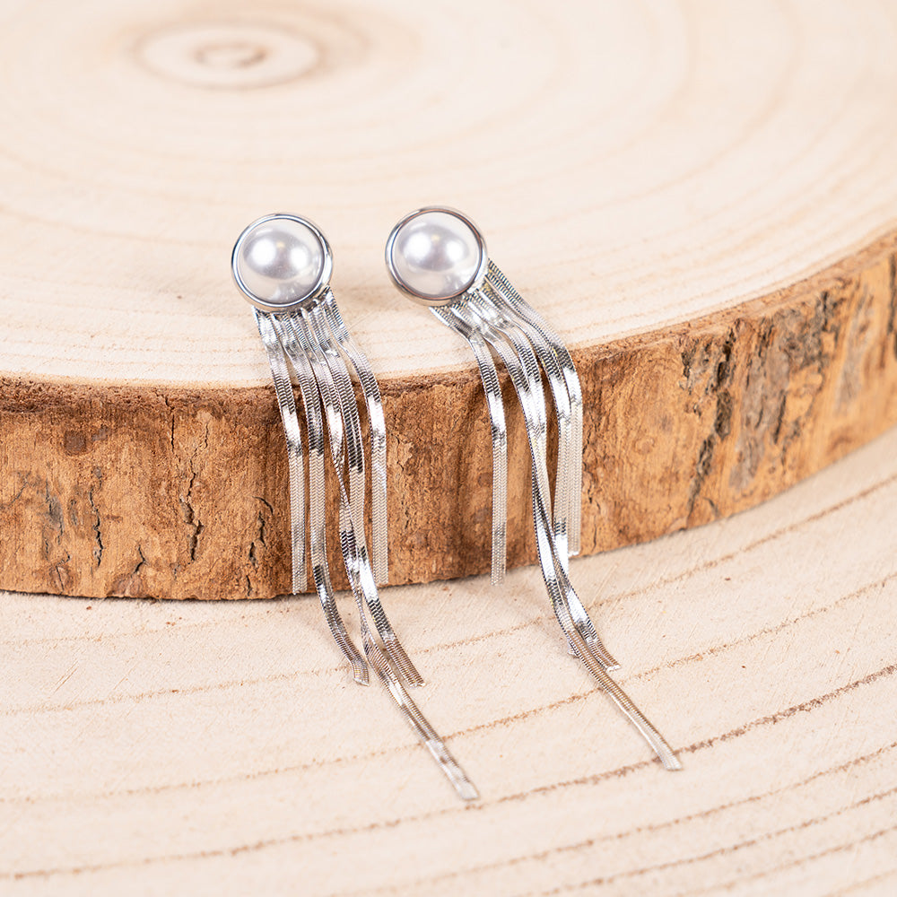 ORECCHINI PENDENTI SNAKE CON PERLA