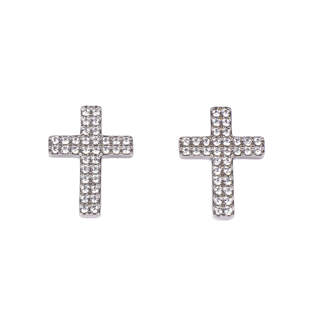 RHINESTONE CROSS STUD EARRINGS