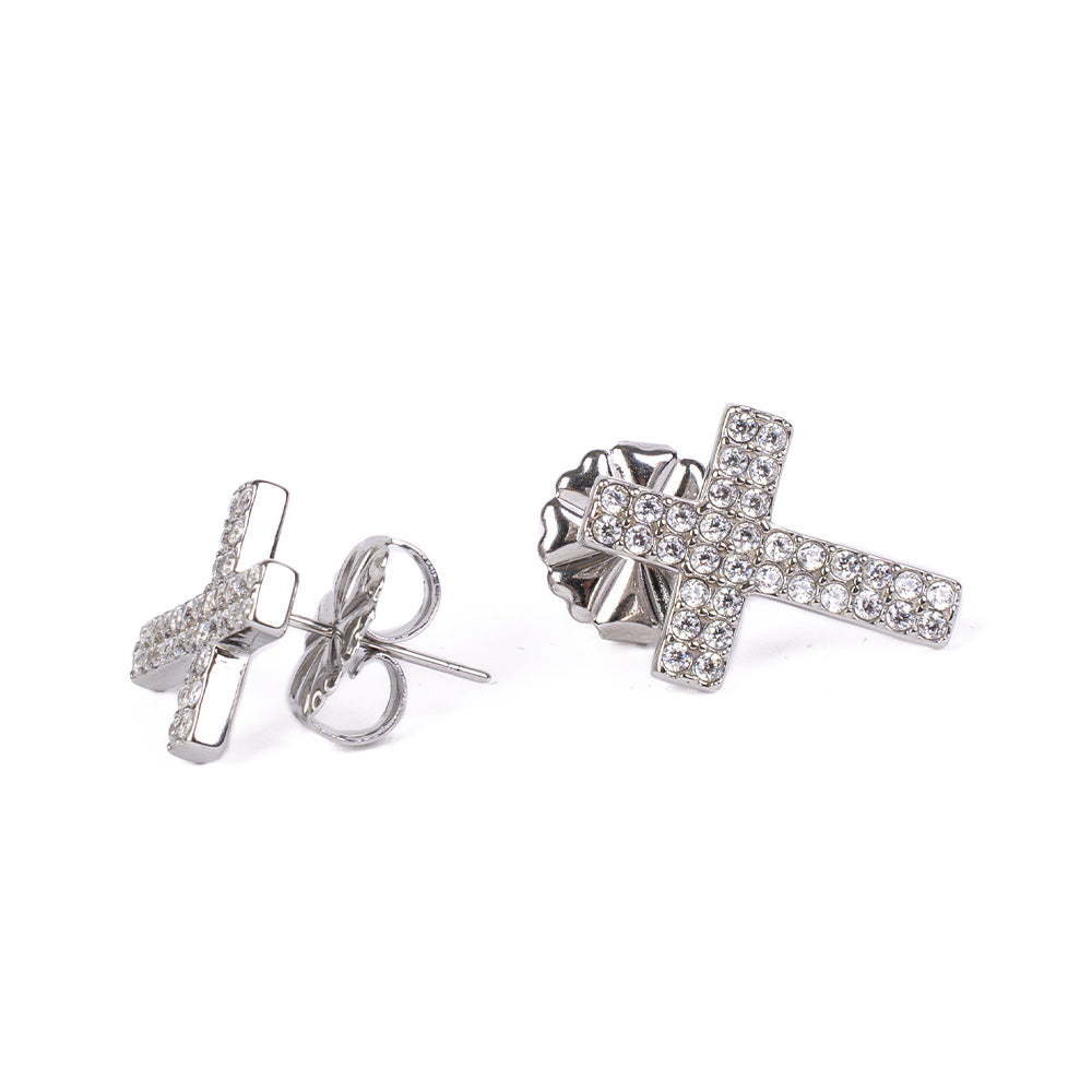 RHINESTONE CROSS STUD EARRINGS