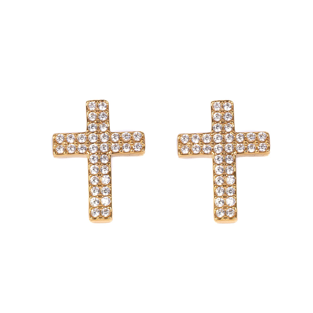 RHINESTONE CROSS STUD EARRINGS