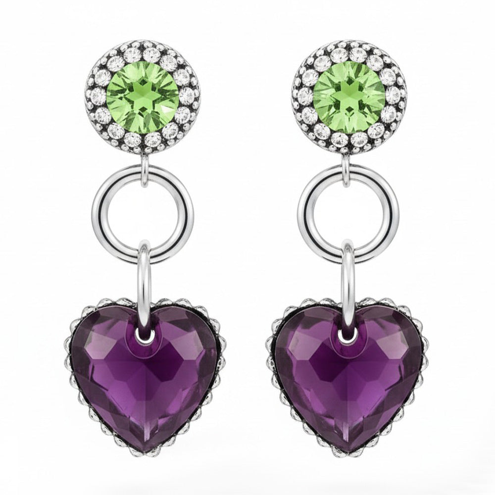 ORECCHINI CON CUORE SFACCETTATO PENDENTE E STRASS