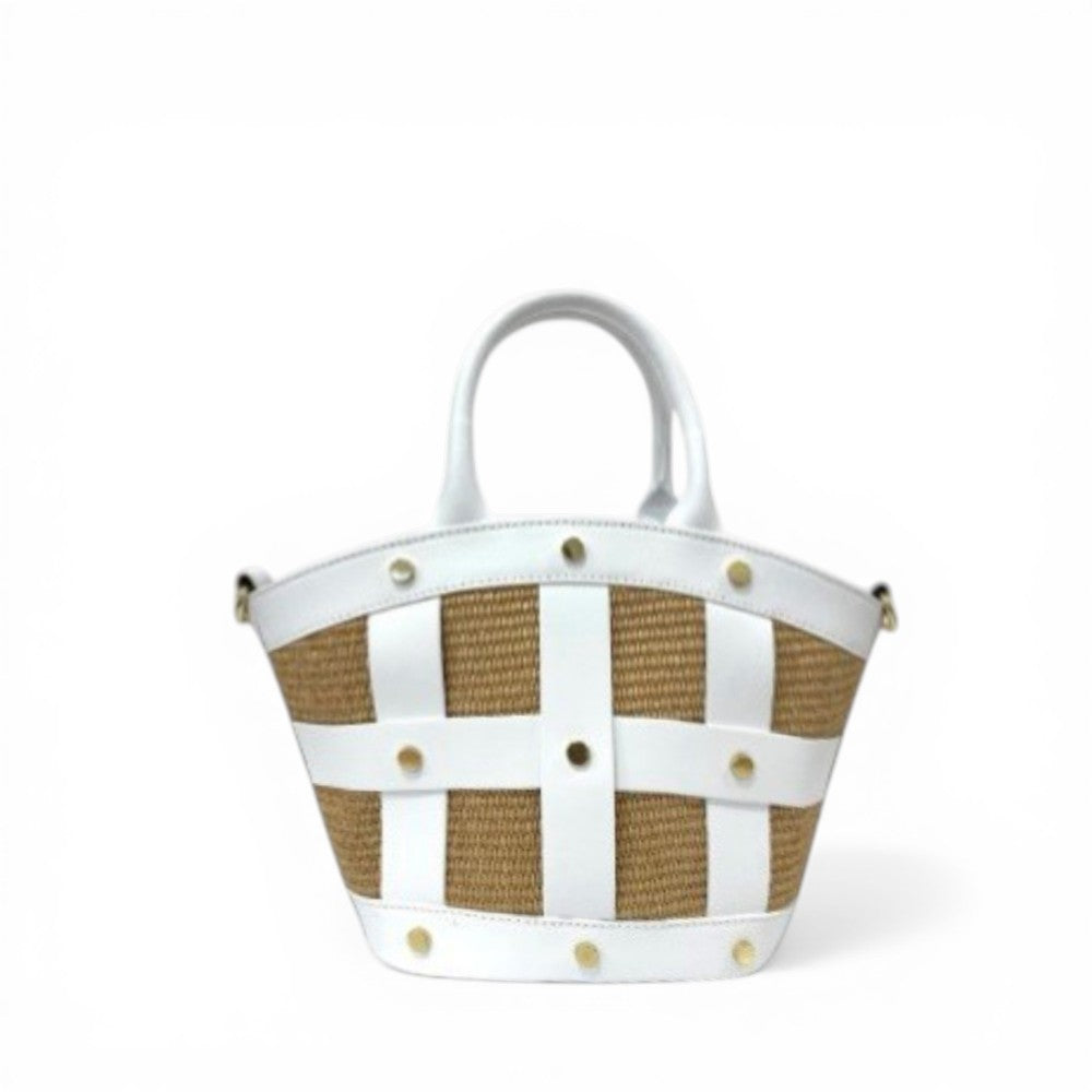 BORSA A MANO EFFETTO PAGLIA E INSERTI IN PELLE