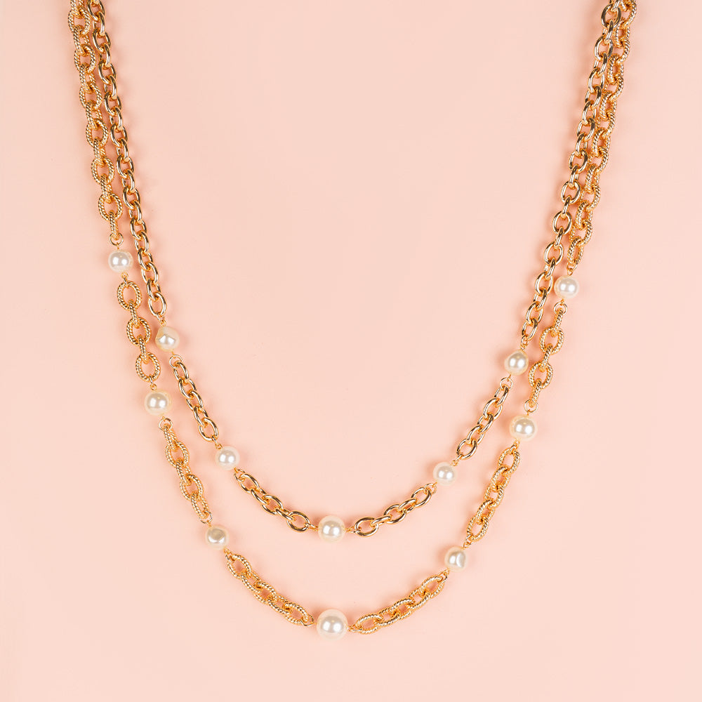 COLLANA MULTIFILO LUNGA A CATENA CON PERLE