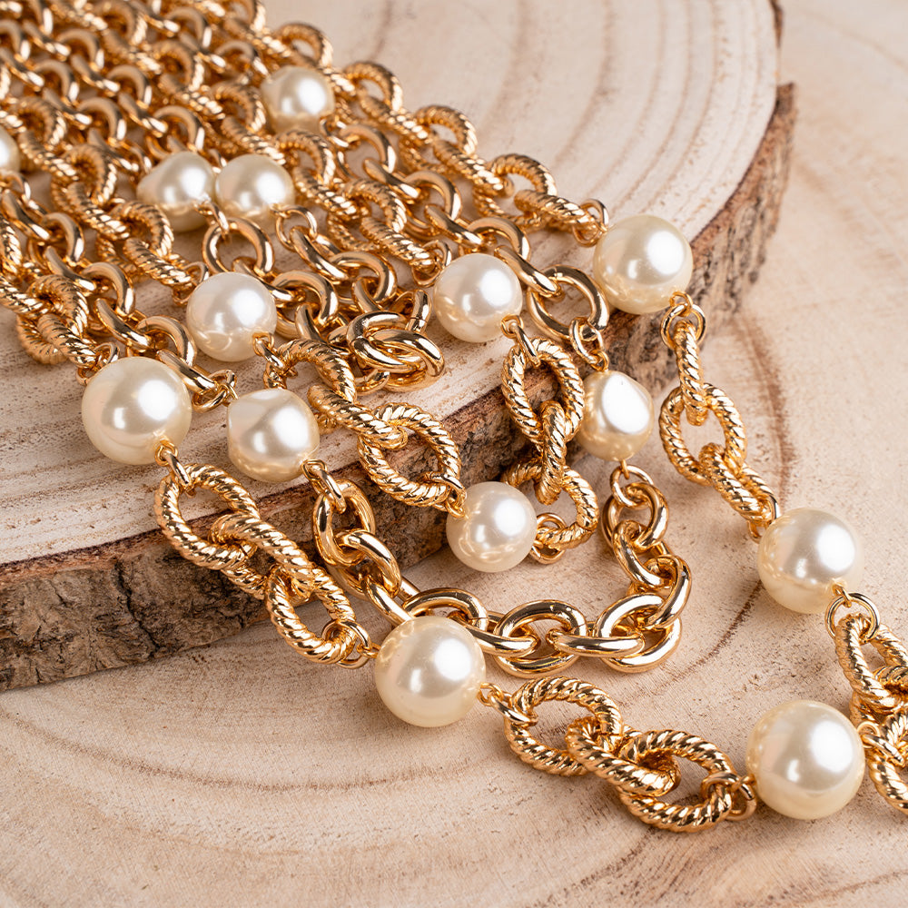 COLLANA MULTIFILO A CATENA CON PERLE