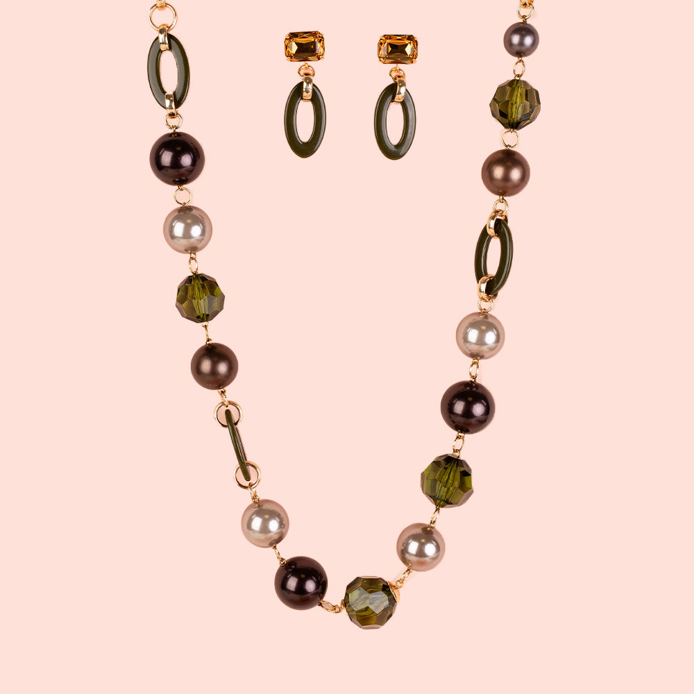 PARURE COLLANA E ORECCHINI CON COMPONENTI DI DIVERSA FORMA TONO SU TONO