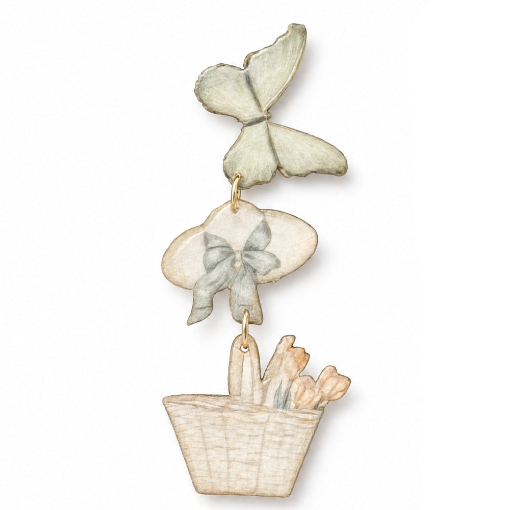 ORECCHINI PENDENTI CON FARFALLE ,CAPPELLO E CESTINO